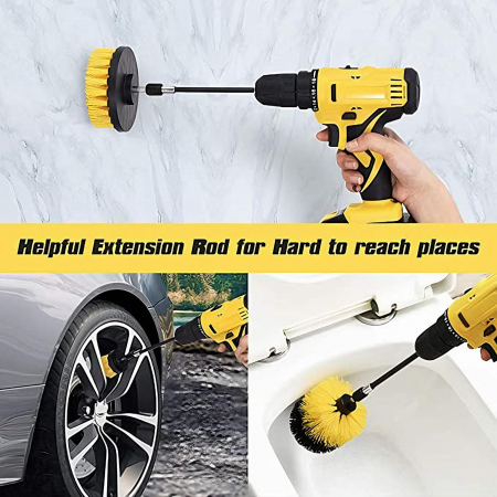 Set 3 perii curatare VarioShop®, cu adaptor pentru bormasina/autofiletanta, din fibre de nailon, Galben [68]