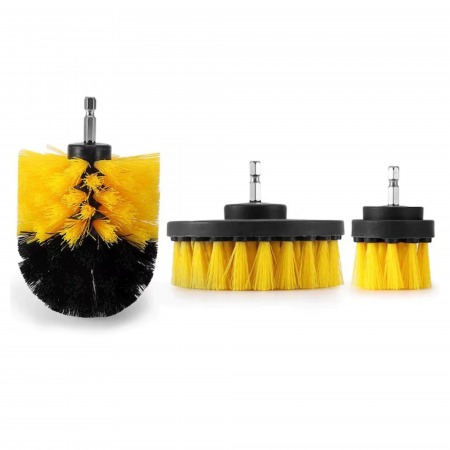 Set 3 perii curatare VarioShop®, cu adaptor pentru bormasina/autofiletanta, din fibre de nailon, Galben [6]
