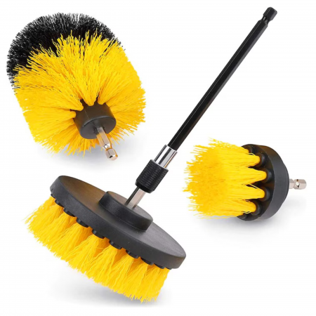 Set 3 perii curatare VarioShop®, cu adaptor pentru bormasina/autofiletanta, din fibre de nailon, Galben [17]