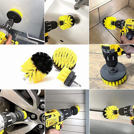 Set 3 perii curatare VarioShop®, cu adaptor pentru bormasina/autofiletanta, din fibre de nailon, Galben [4]