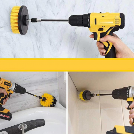Set 3 perii curatare VarioShop®, cu adaptor pentru bormasina/autofiletanta, din fibre de nailon, Galben [85]