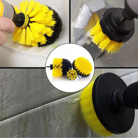 Set 3 perii curatare VarioShop®, cu adaptor pentru bormasina/autofiletanta, din fibre de nailon, Galben [83]