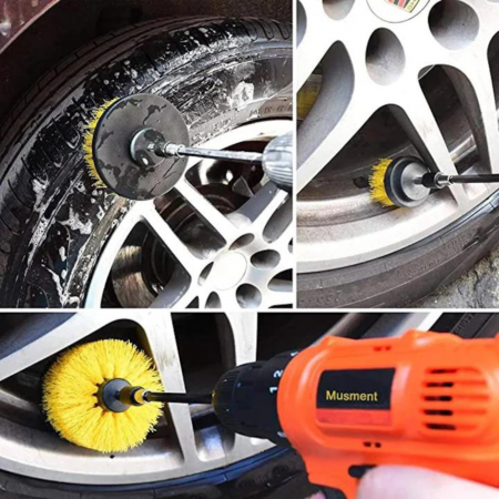 Set 3 perii curatare VarioShop®, cu adaptor pentru bormasina/autofiletanta, din fibre de nailon, Galben [21]