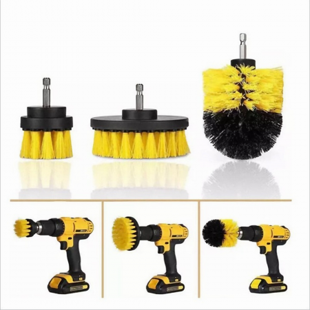 Set 3 perii curatare VarioShop®, cu adaptor pentru bormasina/autofiletanta, din fibre de nailon, Galben [23]