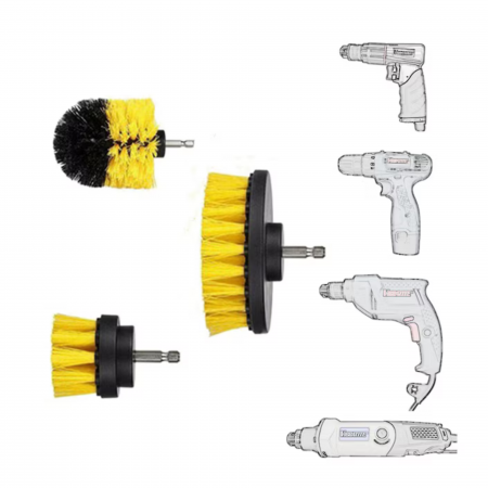Set 3 perii curatare VarioShop®, cu adaptor pentru bormasina/autofiletanta, din fibre de nailon, Galben [87]