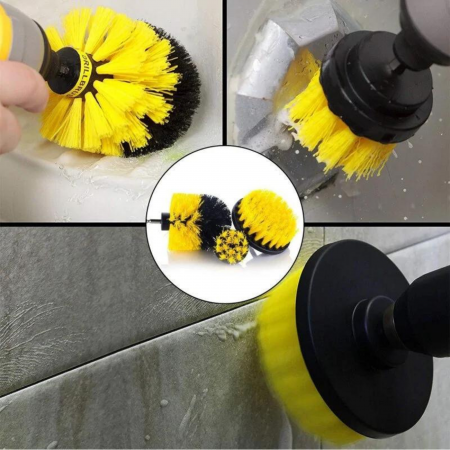 Set 3 perii curatare VarioShop®, cu adaptor pentru bormasina/autofiletanta, din fibre de nailon, Galben [74]