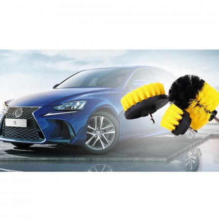 Set 3 perii curatare VarioShop®, cu adaptor pentru bormasina/autofiletanta, din fibre de nailon, Galben [16]