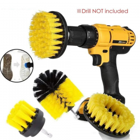 Set 3 perii curatare VarioShop®, cu adaptor pentru bormasina/autofiletanta, din fibre de nailon, Galben [78]