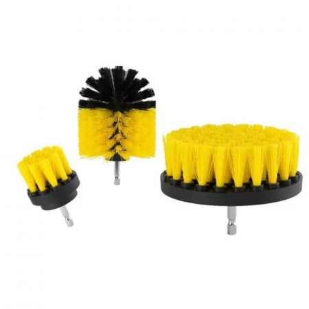 Set 3 perii curatare VarioShop®, cu adaptor pentru bormasina/autofiletanta, din fibre de nailon, Galben [7]