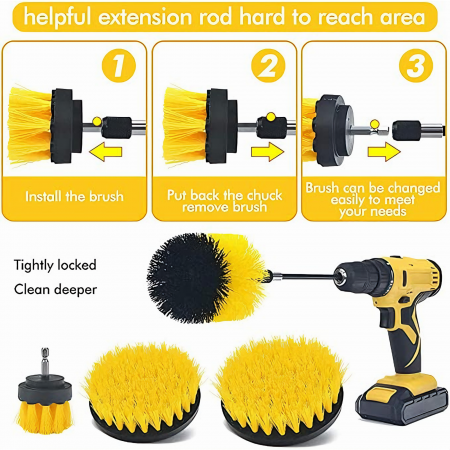 Set 3 perii curatare VarioShop®, cu adaptor pentru bormasina/autofiletanta, din fibre de nailon, Galben [67]