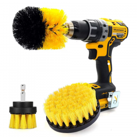 Set 3 perii curatare VarioShop®, cu adaptor pentru bormasina/autofiletanta, din fibre de nailon, Galben [79]