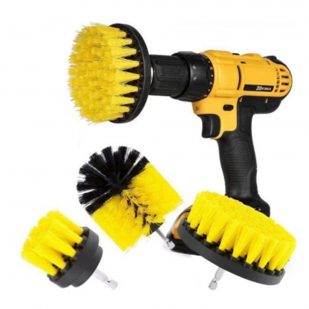 Set 3 perii curatare VarioShop®, cu adaptor pentru bormasina/autofiletanta, din fibre de nailon, Galben [66]
