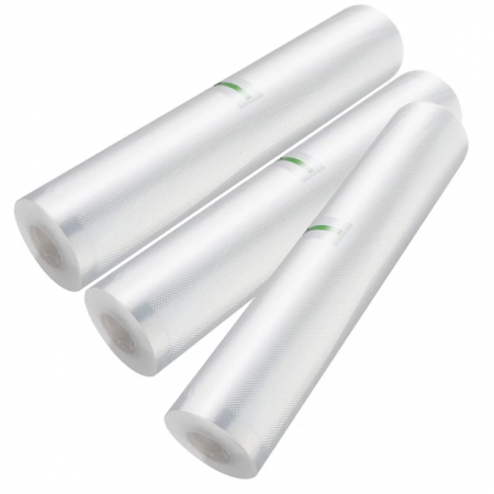 Aparate de vidat - Set 3 role pungi de vidat gofrate VarioShop®, 28 x 300 cm, pentru aparat de vidat alimente, potrivit pentru carne, legume, fructe reutilizabile, rezistente, sous vide, lavabile in masina de spalat, fa