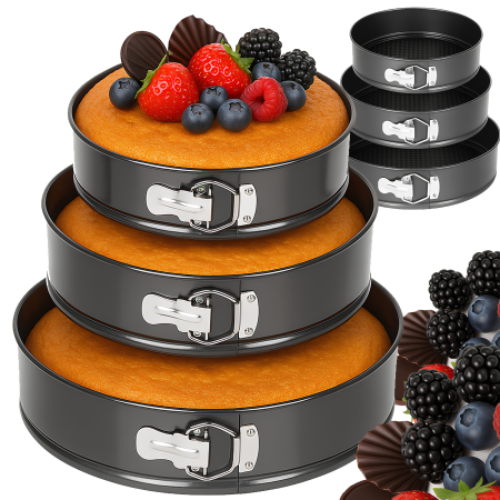Ustensile - Set 3 tavi pentru copt VarioShop®, rotunde, antiaderente, margine detasabila cu incuietoare, 24/26/28 cm