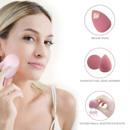 Set 4 bureti machiaj VarioShop®, Cutie pentru transport si depozitare tip cofrag, Din microfibra, fara latex, non-abrazivi, Pentru aplicarea machiajului tip fondului de ten, Utilizare umeda si uscata, [2]