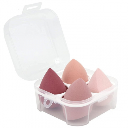 Aplicatoare si pensule machiaj - Set 4 bureti machiaj VarioShop®, Cutie pentru transport si depozitare tip cofrag, Din microfibra, fara latex, non-abrazivi, Pentru aplicarea machiajului tip fondului de ten, Utilizare umeda si uscata,
