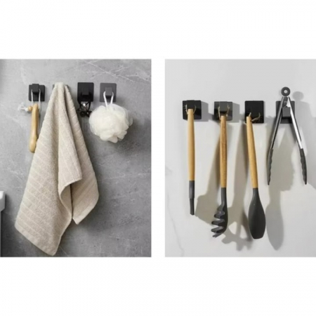 Set 4 cuiere autoadezive VarioShop®, utilizare universala, montare rapida, rezistenta 5 kg, 55 x 55 mm, aluminiu, Negru [12]