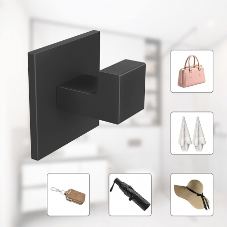 Set 4 cuiere autoadezive VarioShop®, utilizare universala, montare rapida, rezistenta 5 kg, 55 x 55 mm, aluminiu, Negru [20]