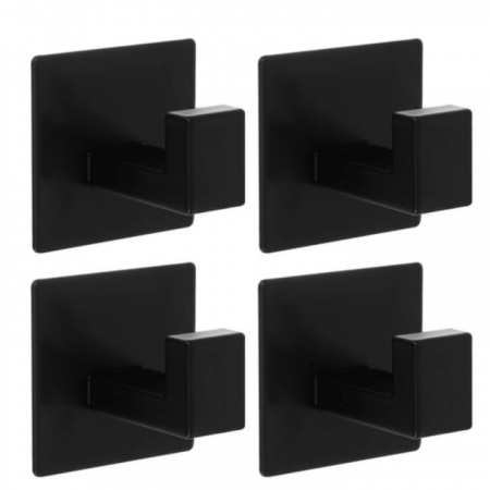 Suporturi si accesorii de baie - Set 4 cuiere autoadezive VarioShop®, utilizare universala, montare rapida, rezistenta 5 kg, 55 x 55 mm, aluminiu, Negru