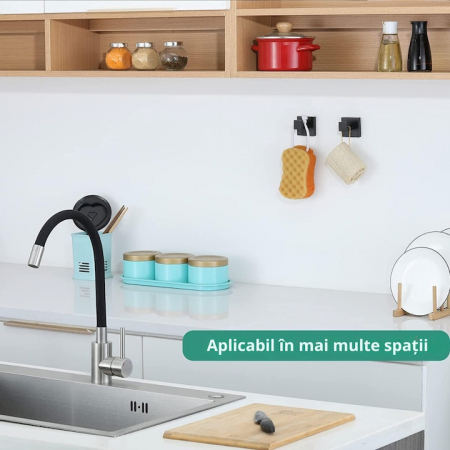 Set 4 cuiere autoadezive VarioShop®, utilizare universala, montare rapida, rezistenta 5 kg, 55 x 55 mm, aluminiu, Negru [1]