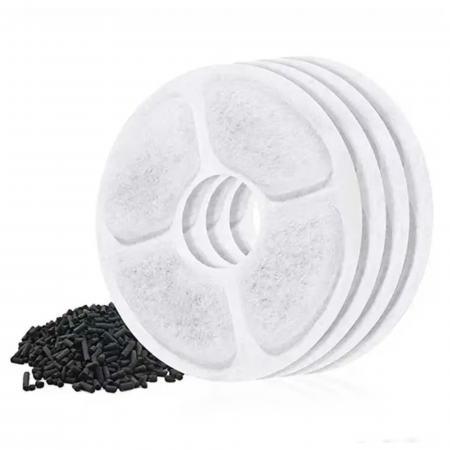 Petshop - Set 4 Filtre Rezerva pentru Dispenser Apa VarioShop®, tip adapator fantana pentru caini si pisici, purificare, carbon activ, ionizare, model rotund, dimensiune 12.5 cm, alb