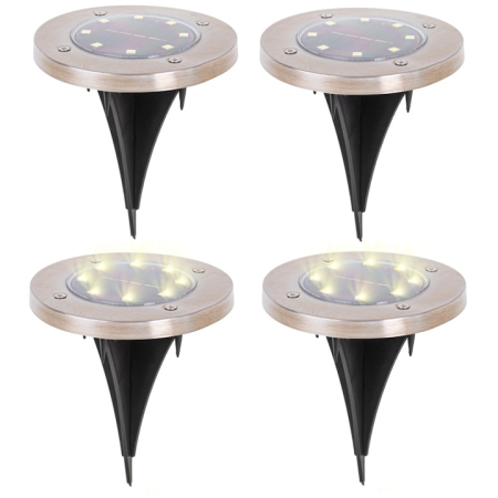 Lampi solare - Set 4 lampi solare LED pentru gradina, VarioShop®, rezistenta la apa IP65, cu 8 LED-uri/lampa, argintiu