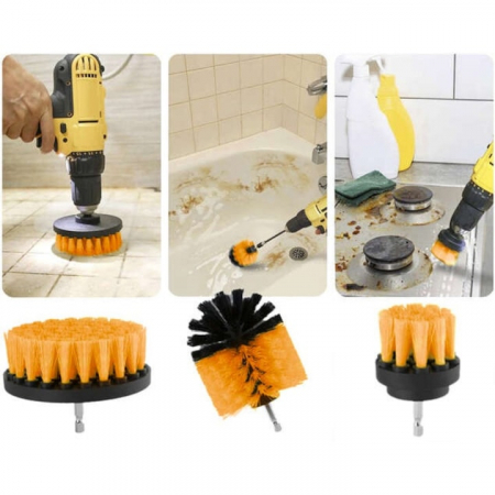 Set 4 perii de Curatare VarioShop® pentru Bormasina, Ideal pentru covoare, anvelope auto, Diferite dimensiuni, Culoare portocaliu [2]