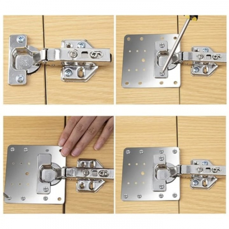 Set 4 Placi de Fixare pentru Repararea Balamalelor VarioShop®, Utilizare Universala, Usor de Montat, 24 Suruburi Incluse, Otel Inoxidabil, 9 x 9 cm, Argintiu [10]