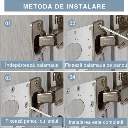 Set 4 Placi de Fixare pentru Repararea Balamalelor VarioShop®, Utilizare Universala, Usor de Montat, 24 Suruburi Incluse, Otel Inoxidabil, 9 x 9 cm, Argintiu [4]
