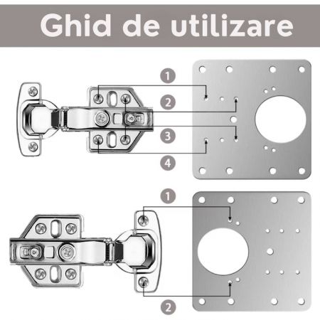 Set 4 Placi de Fixare pentru Repararea Balamalelor VarioShop®, Utilizare Universala, Usor de Montat, 24 Suruburi Incluse, Otel Inoxidabil, 9 x 9 cm, Argintiu [6]