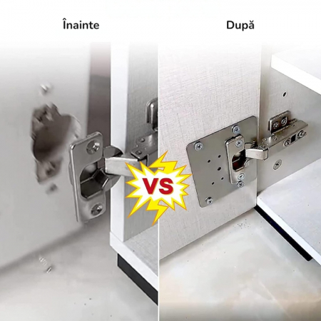 Set 4 Placi de Fixare pentru Repararea Balamalelor VarioShop®, Utilizare Universala, Usor de Montat, 24 Suruburi Incluse, Otel Inoxidabil, 9 x 9 cm, Argintiu [9]