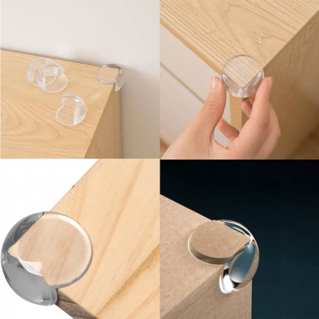Set 4 protectii colturi pentru mobilier VarioShop®, autoadezive, silicon, compatibilitate universala, siguranta pentru copii, Transparent [11]