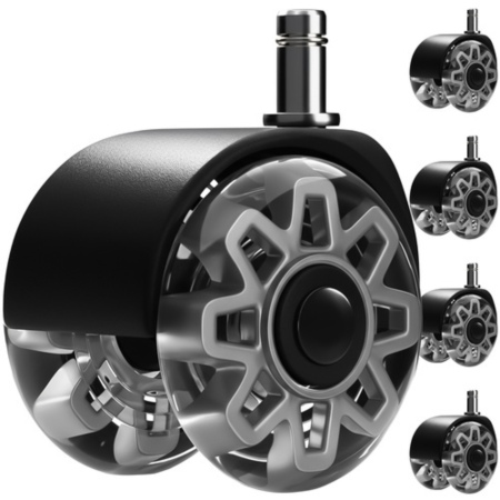 Accesorii mobila - Set 5 roti pentru scaun birou VarioShop®, 2.5 inch, tija 11x22 mm, rulare silentioasa 360°, protectie podea, pentru parchet, gresie si covor, gri