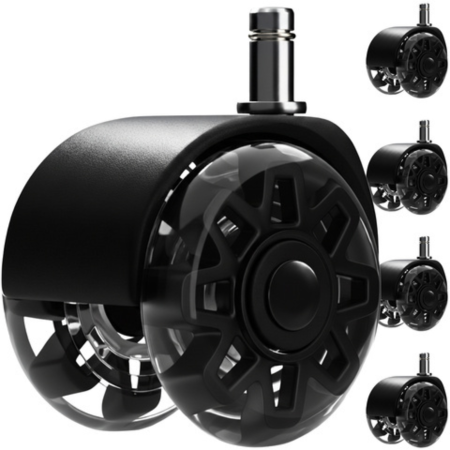 Accesorii mobila - Set 5 roti pivotante pentru scaun VarioShop®, 2.5 inch, rulmenti otel silentiosi, protectie parchet si gresie, rotire 360°, pentru scaun birou si gaming, negre, 11x22 mm