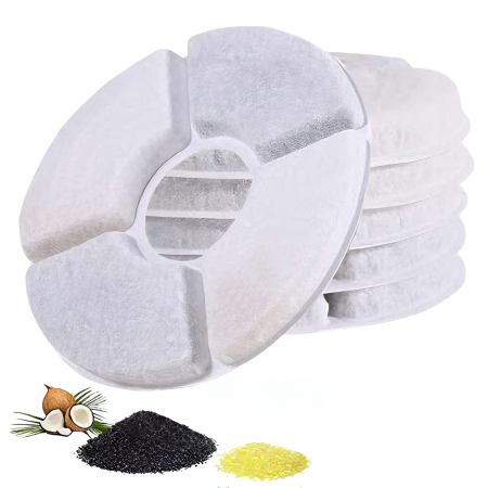 Petshop - Set 6 Filtre Rezerva VarioShop® pentru dispenser apa, tip adapator fantana pentru pisici si caini, purificare, ionizare, carbon activ, model rotund, dimensiune 12.5 cm, alb