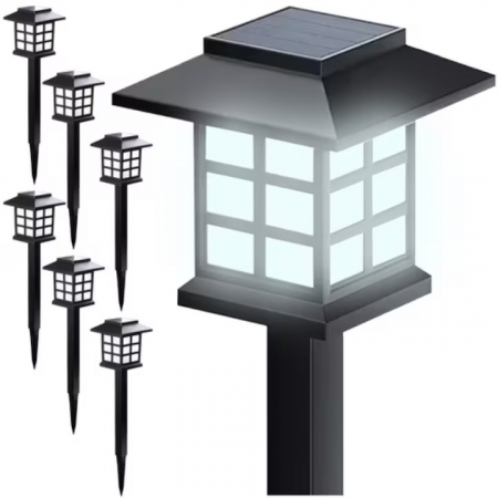 Set 6 lampi solare de gradina VarioShop®, LED, senzor de lumina, protectie IP44, ecologic, 37 x 8.5 x 8.5 cm, Negru [15]