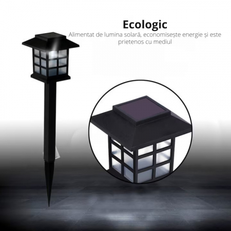 Set 6 lampi solare de gradina VarioShop®, LED, senzor de lumina, protectie IP44, ecologic, 37 x 8.5 x 8.5 cm, Negru [10]