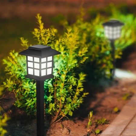 Iluminat & electrice - Set 6 lampi solare de gradina VarioShop®, LED, senzor de lumina, protectie IP44, ecologic, 37 x 8.5 x 8.5 cm, Negru