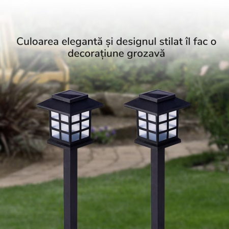Set 6 lampi solare de gradina VarioShop®, LED, senzor de lumina, protectie IP44, ecologic, 37 x 8.5 x 8.5 cm, Negru [19]