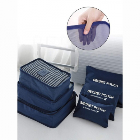 Set 6 organizatoare pentru calatorie VarioShop®, diferite dimensiuni, manere pentru transport, plaibile, versatile, fermoare durabile, tesatura/plasa, Albastru [2]
