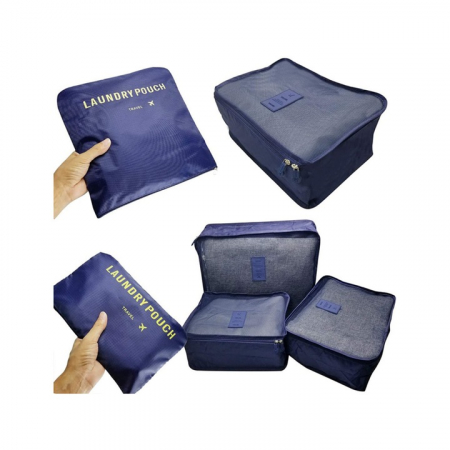 Set 6 organizatoare pentru calatorie VarioShop®, diferite dimensiuni, manere pentru transport, plaibile, versatile, fermoare durabile, tesatura/plasa, Albastru [14]