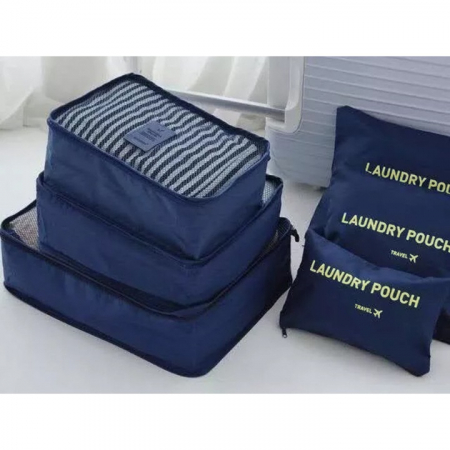 Set 6 organizatoare pentru calatorie VarioShop®, diferite dimensiuni, manere pentru transport, plaibile, versatile, fermoare durabile, tesatura/plasa, Albastru [8]