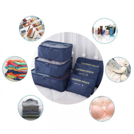 Set 6 organizatoare pentru calatorie VarioShop®, diferite dimensiuni, manere pentru transport, plaibile, versatile, fermoare durabile, tesatura/plasa, Albastru [11]