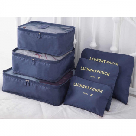Set 6 organizatoare pentru calatorie VarioShop®, diferite dimensiuni, manere pentru transport, plaibile, versatile, fermoare durabile, tesatura/plasa, Albastru [4]