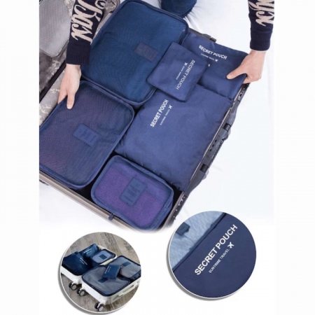 Set 6 organizatoare pentru calatorie VarioShop®, diferite dimensiuni, manere pentru transport, plaibile, versatile, fermoare durabile, tesatura/plasa, Albastru [6]