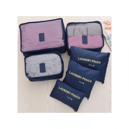 Set 6 organizatoare pentru calatorie VarioShop®, diferite dimensiuni, manere pentru transport, plaibile, versatile, fermoare durabile, tesatura/plasa, Albastru [7]