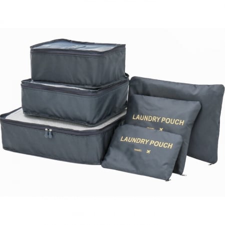 Set 6 organizatoare pentru calatorie VarioShop®, diferite dimensiuni, manere pentru transport, plaibile, versatile, fermoare durabile, tesatura/plasa, Gri [13]