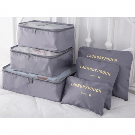 Set 6 organizatoare pentru calatorie VarioShop®, diferite dimensiuni, manere pentru transport, plaibile, versatile, fermoare durabile, tesatura/plasa, Gri [9]
