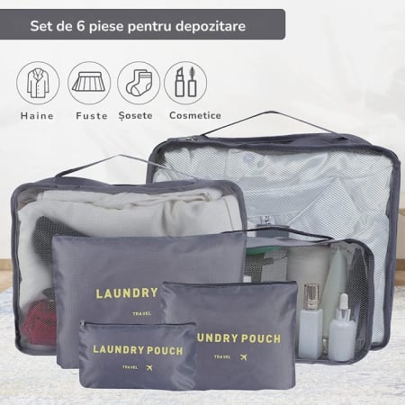 Set 6 organizatoare pentru calatorie VarioShop®, diferite dimensiuni, manere pentru transport, plaibile, versatile, fermoare durabile, tesatura/plasa, Gri [3]