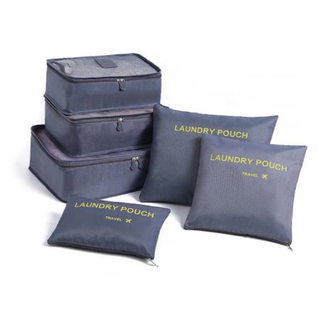 Set 6 organizatoare pentru calatorie VarioShop®, diferite dimensiuni, manere pentru transport, plaibile, versatile, fermoare durabile, tesatura/plasa, Gri [10]